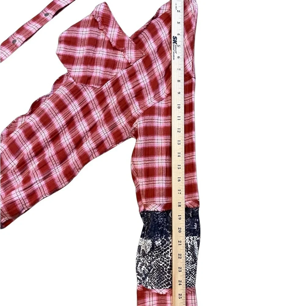 Free People We the Free (Fields of Plaid) snap button front & sleeve shirt Sz S